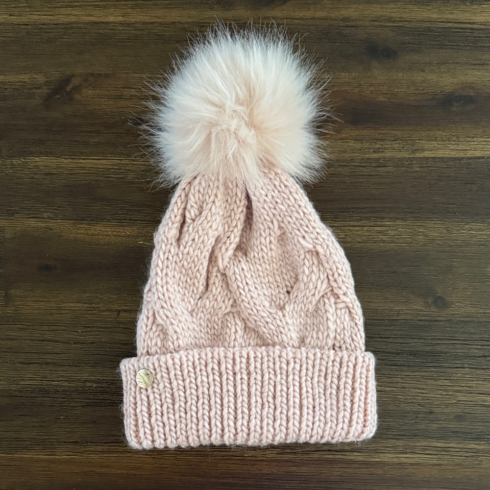 Express Pale Pink Knit Winter Beanie with Pom Pom